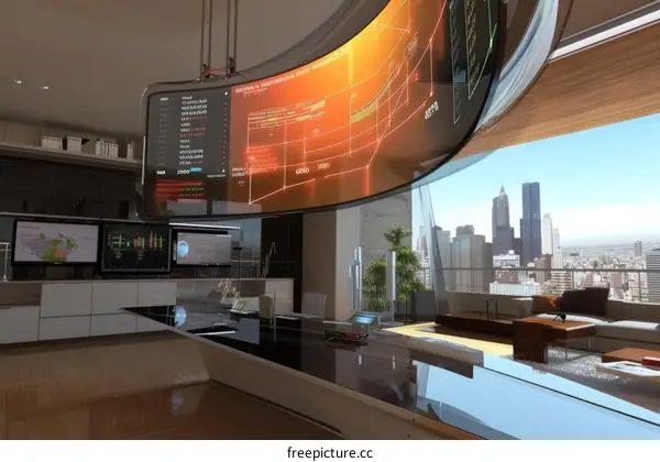 The panoramic city view from the office