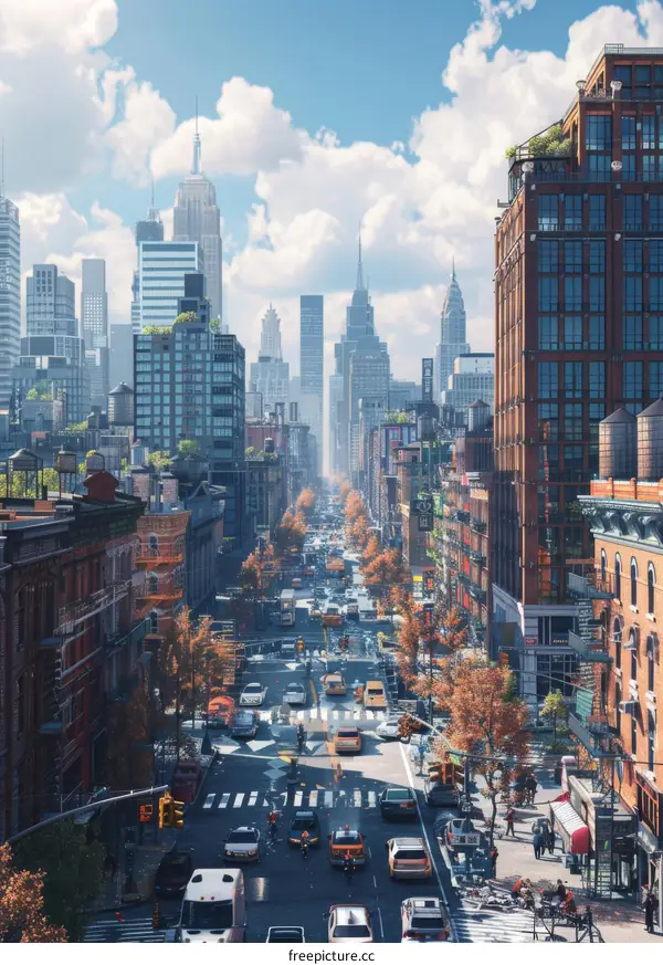 Urban Cityscape with High-Rise Buildings and Traffic