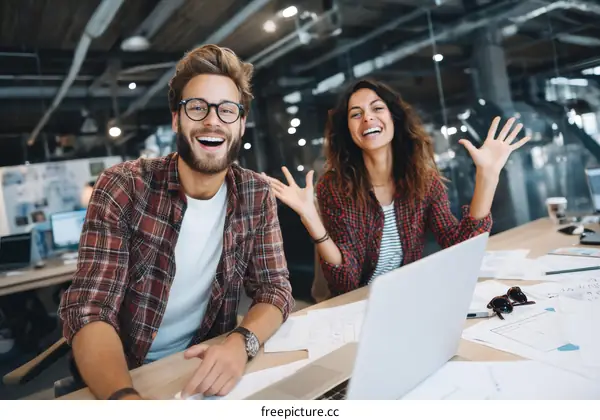 Happy Colleagues in Modern Office