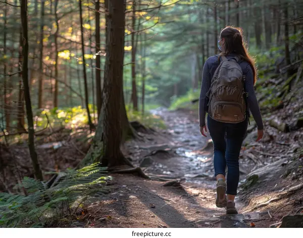 woman hiking in the forest