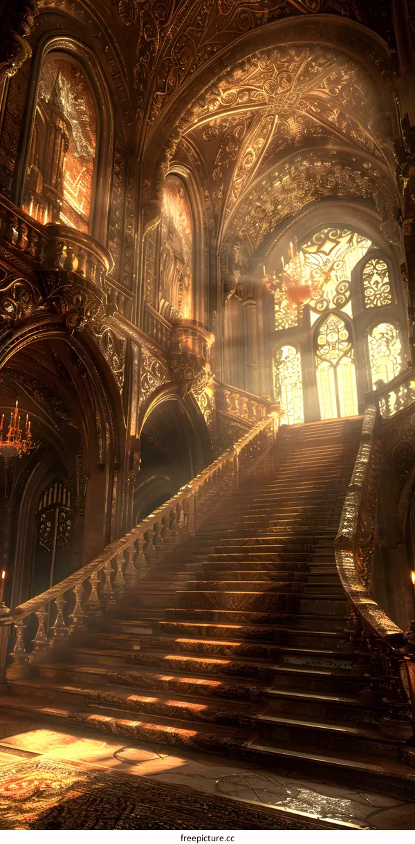 Golden Staircase in a Grand Hall
