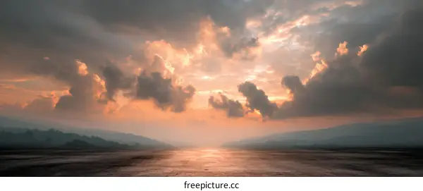 Dramatic Sunset Over Empty Road Landscape
