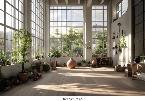 Large Windows Sunlight Loft Room Interior Design