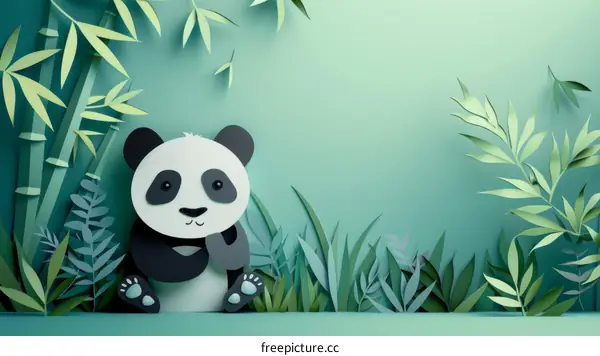 A cute panda sits in a bamboo forest
