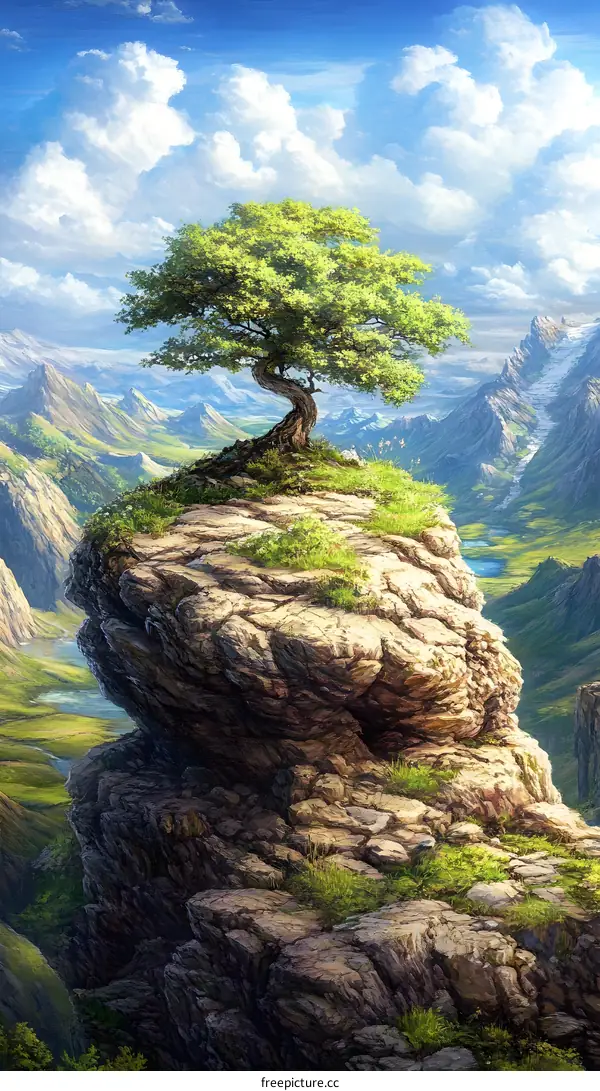 Solitary Tree on a Mountain Peak