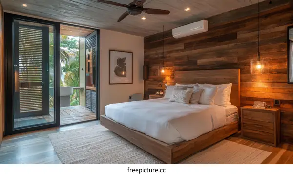 Modern Tropical Bedroom with Wooden Accents