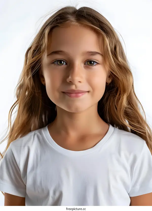 Portrait of a Young Girl With Blond Hair Smiling