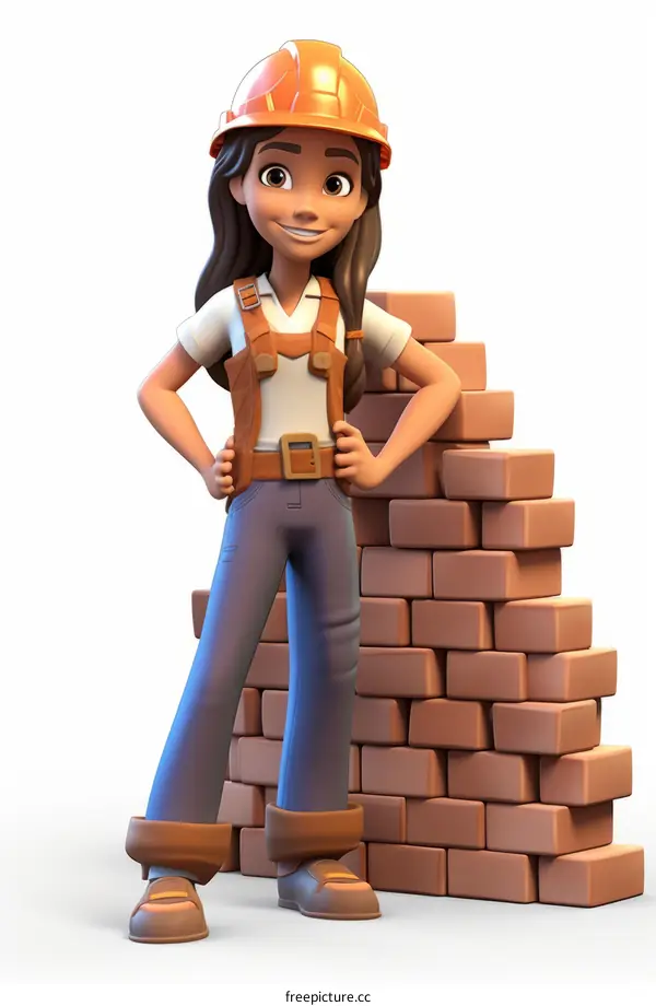 builder woman standing by brick wall construction site