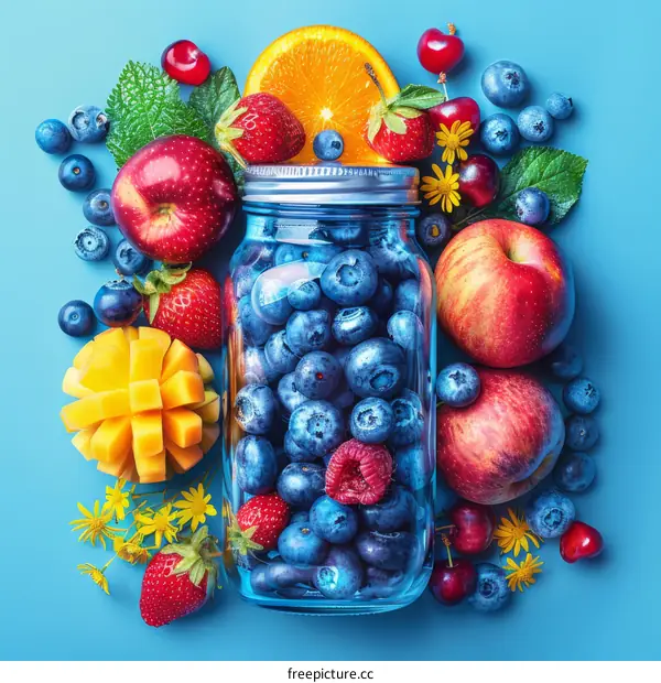 Vibrant Fruit Explosion of Blueberries, Raspberries, and More