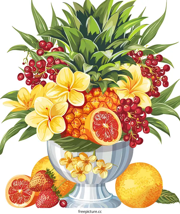 Tropical Fruit Bouquet with Pineapple and Flowers