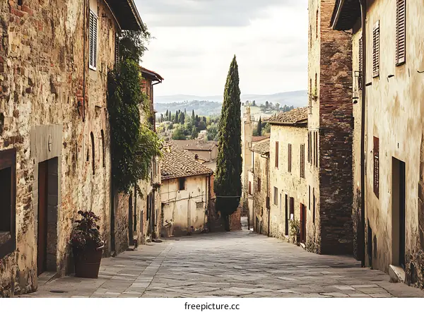 Narrow Street in Old European Town with Stone Buildings