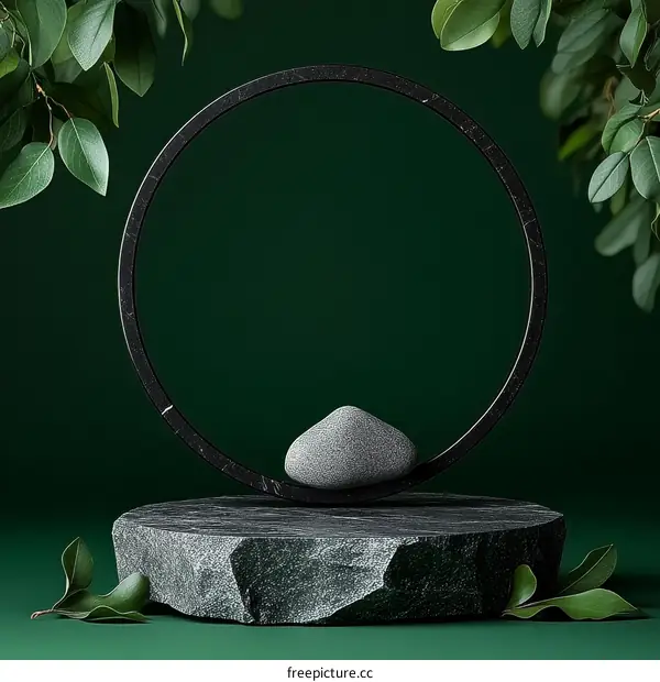 Minimalist Stone Display with Green Background
