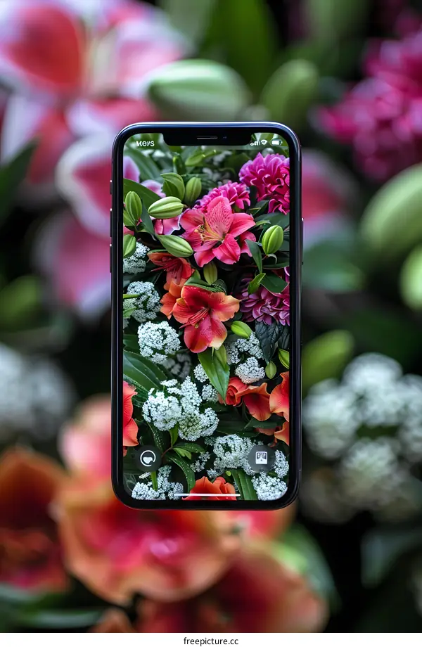 Phone with Flowers Picture on Screen