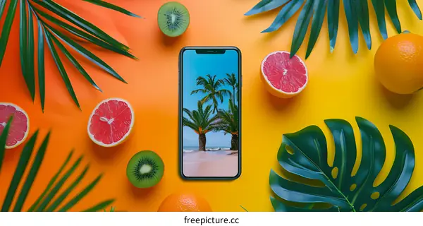 Tropical Fruit and Phone Background