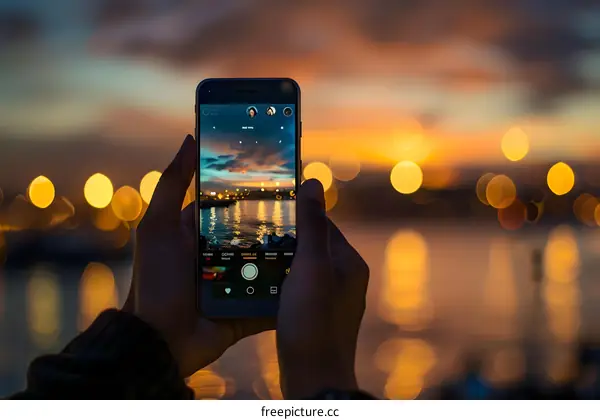 Person Taking a Photo of a Sunset with a Smartphone