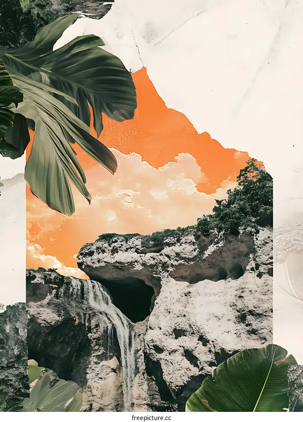 Tropical Waterfall Cave Abstract Background