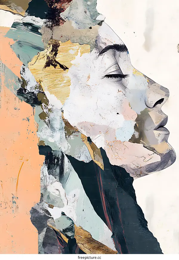Abstract Collage Art Portrait of Woman with Closed Eyes