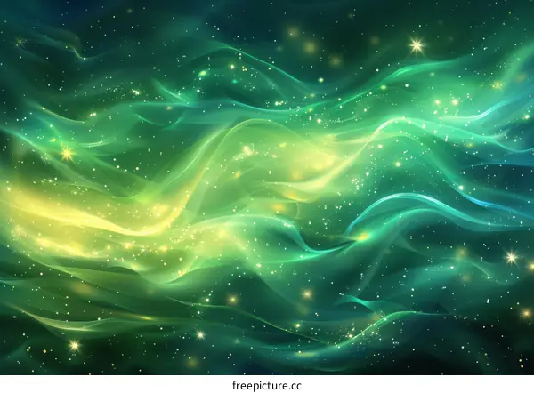 Green and yellow glowing waves of light