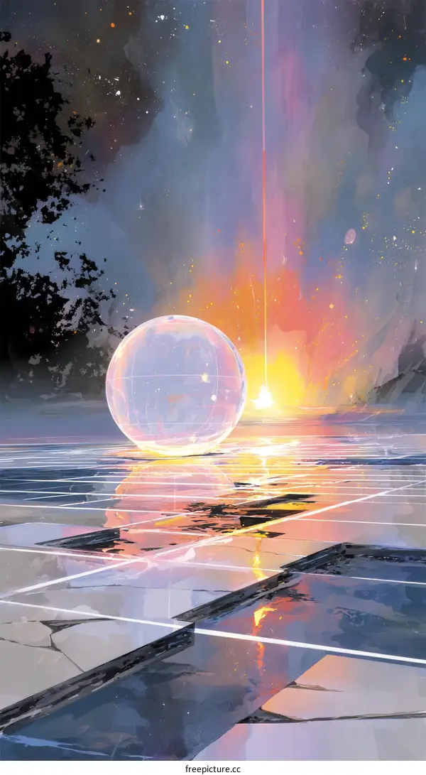 Abstract Futuristic Landscape with Glass Sphere