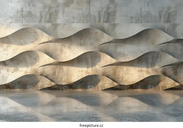 3D rendering of a parametric concrete wall with a wavy pattern