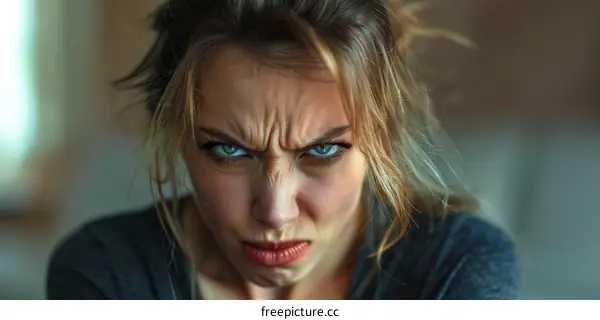 Closeup Angry Woman Face Expression