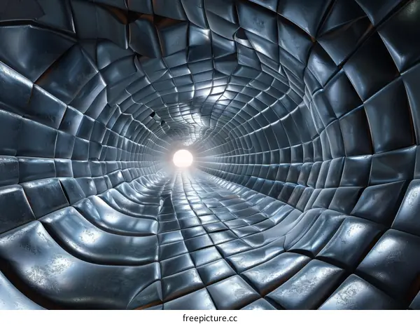 Futuristic sci-fi tunnel with glowing light at the end