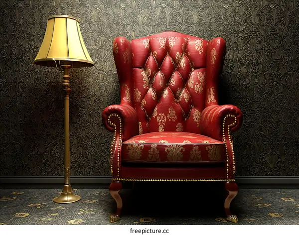 Vintage Red Leather Armchair in a Classic Room