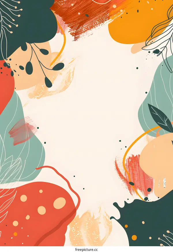 Abstract Background With Green Leaves And Orange Shapes