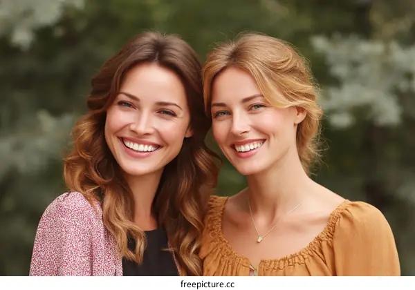 Two Caucasian Women Smiling Outdoors