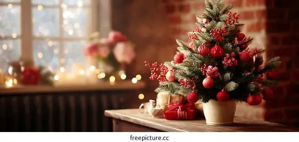 Christmas Decor Small Tree with Red Decorations