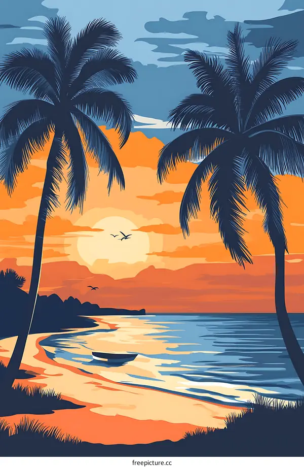 Tropical Sunset Beach Palm Trees