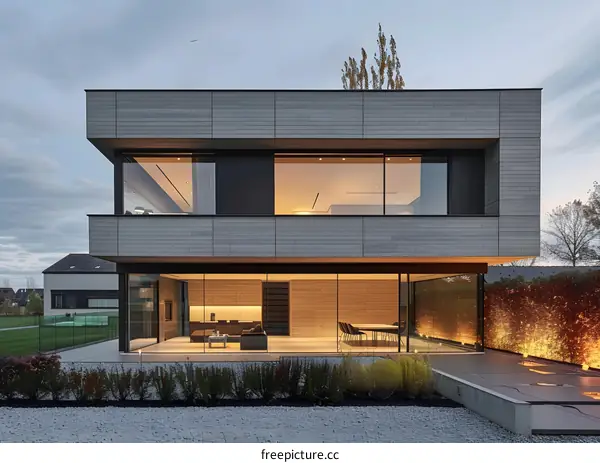 Modern House with Large Windows and a Backyard