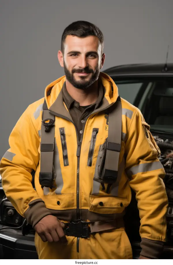 portrait of a smiling man in yellow workwear