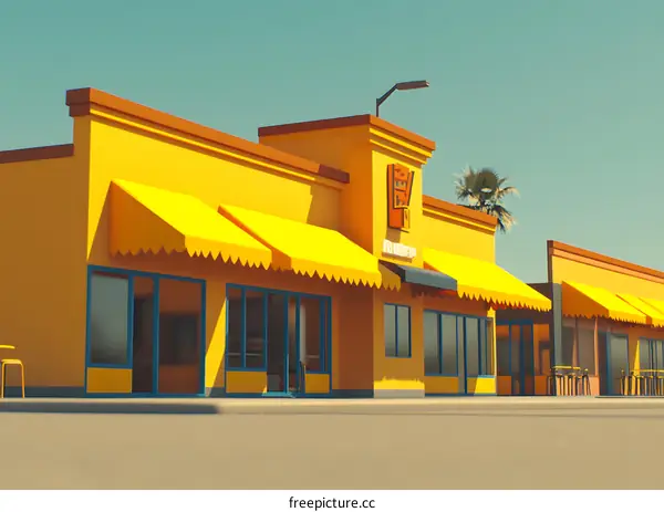 Yellow Building with Yellow Awning in Sunny Day