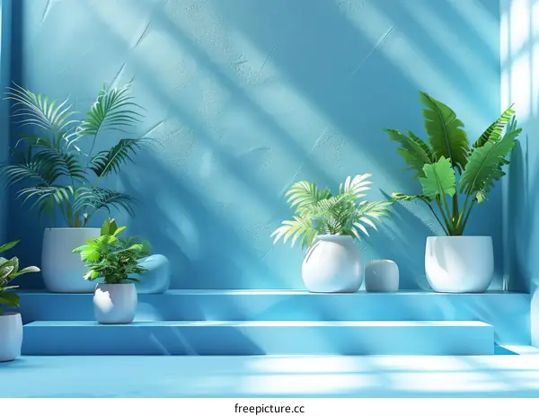 Blue Wall with Plants