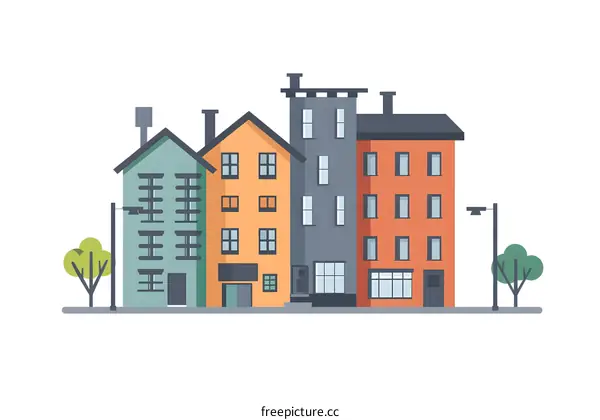 Simple Illustration of Colorful City Buildings