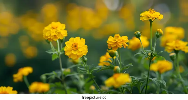Yellow Flowers in a Green Garden
