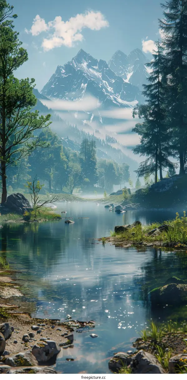 Mountain river surrounded by trees and rocks