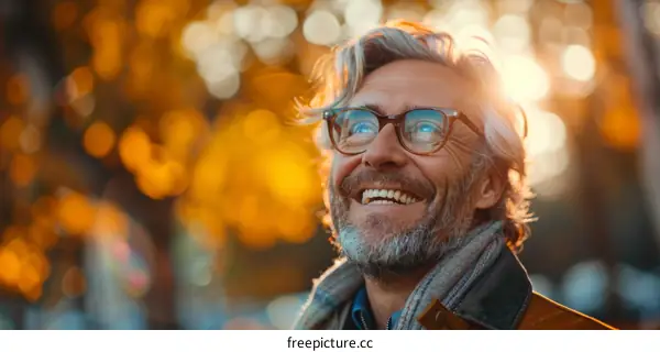 Happy Senior Man Outdoors in Autumn