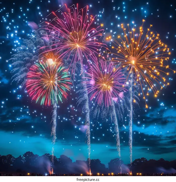 Fireworks light up the sky above a crowd of people