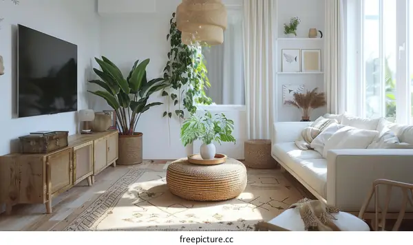 Bright Boho Living Room with Natural Materials
