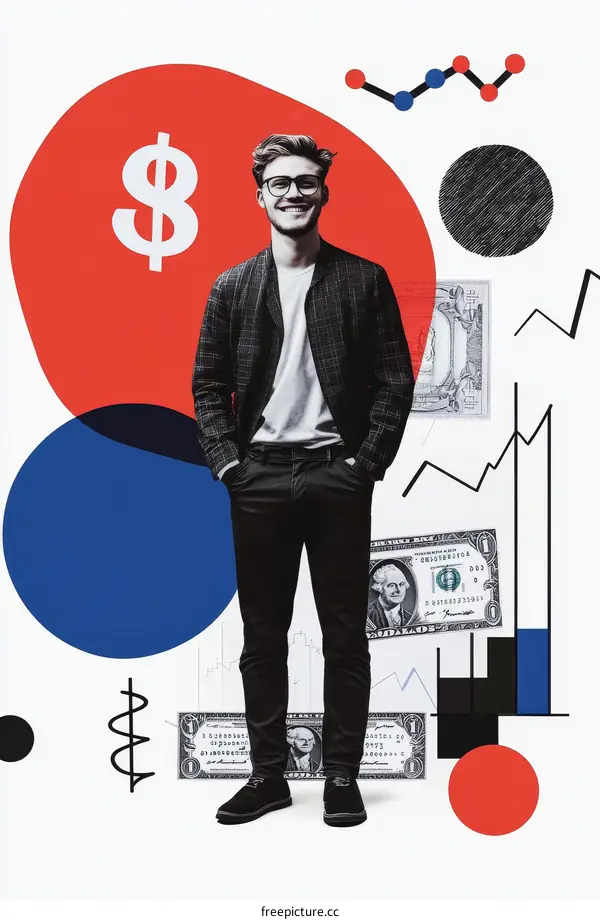 Modern Business Portrait Collage with Financial Elements