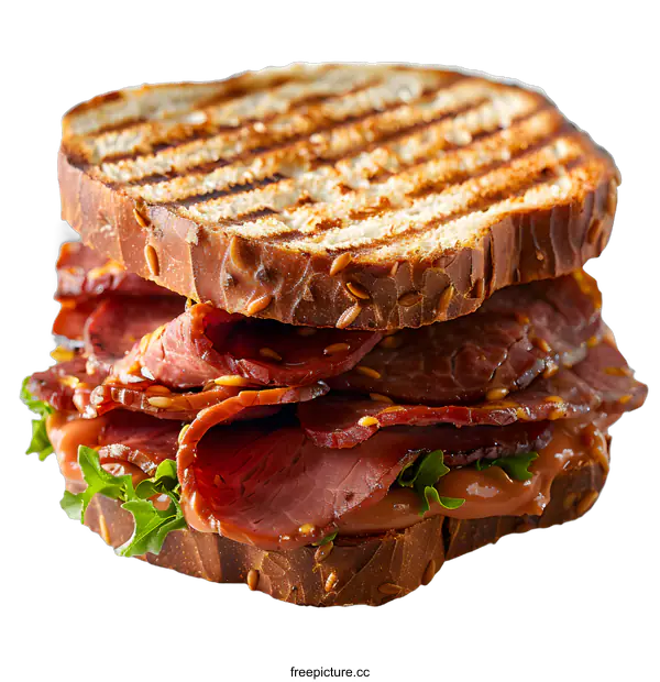 [Transparent Background PNG]Delicious Roast Beef Sandwich on White Background