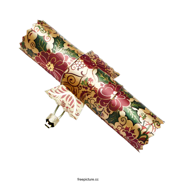 [Transparent Background PNG]Christmas Cracker with Red and Gold Floral Pattern