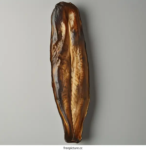 Smoked fish fillet on gray background