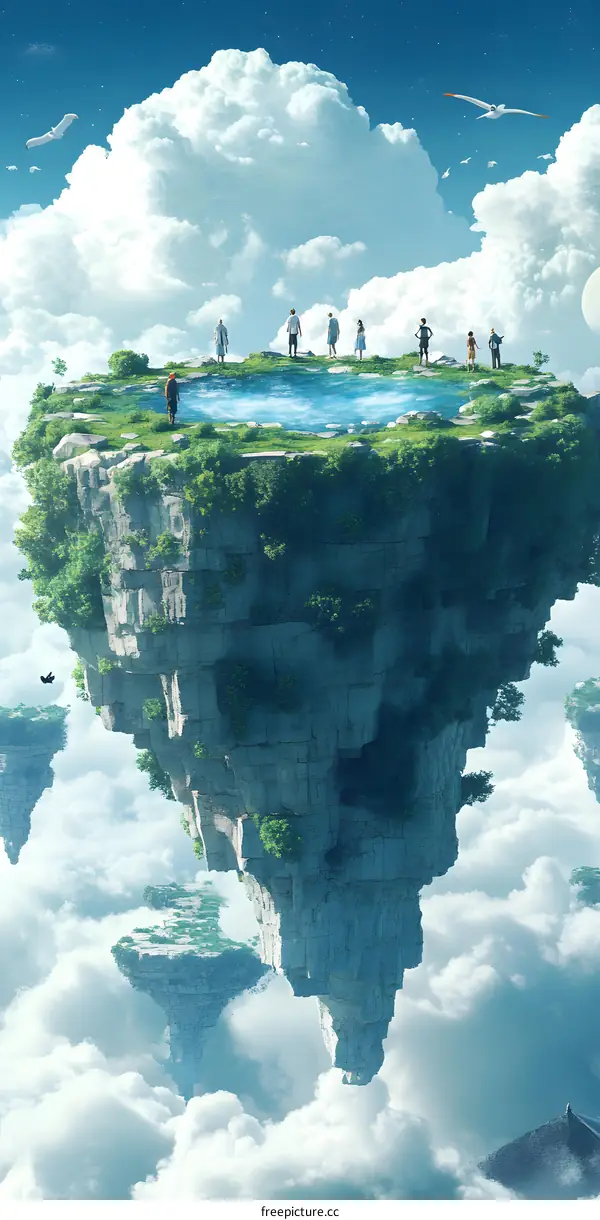 Fantasy Floating Islands with People