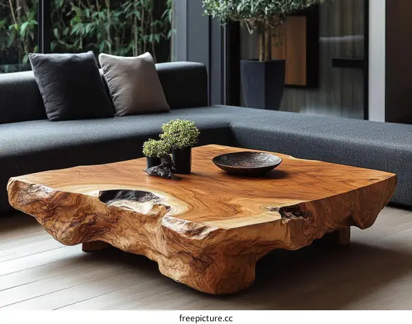 Unique Wooden Coffee Table in Modern Living Room