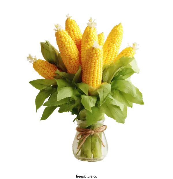 [Transparent Background PNG]Yellow Corn Cob Bouquet in a Glass Vase