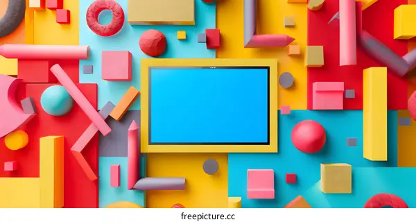 Colorful Geometric Shapes Background with Blank Screen