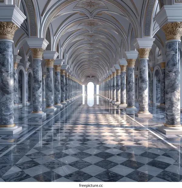 Grand Colonnade Hallway with Marble Pillars
